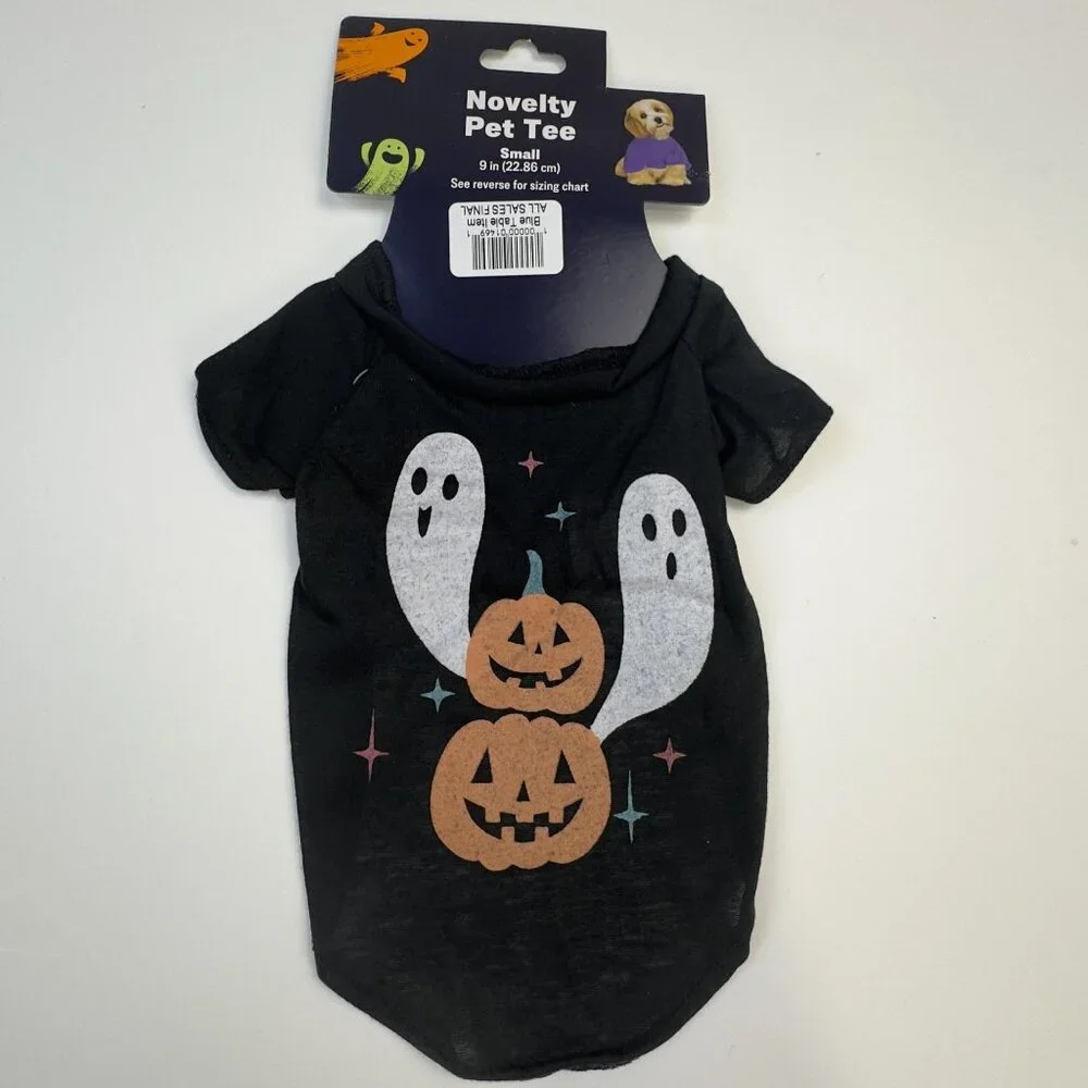 Halloween Novelty Pet Tee Small Ghost and Pumpkin Design Black Dog Costume NEW